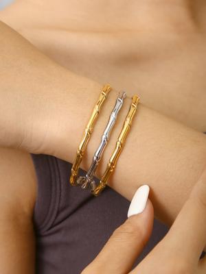 Fashion Simple Personality Charm Cold Style Stainless Steel 18K Gold Plated Geometric Pattern Bamboo Bracelet Women'S Zircon