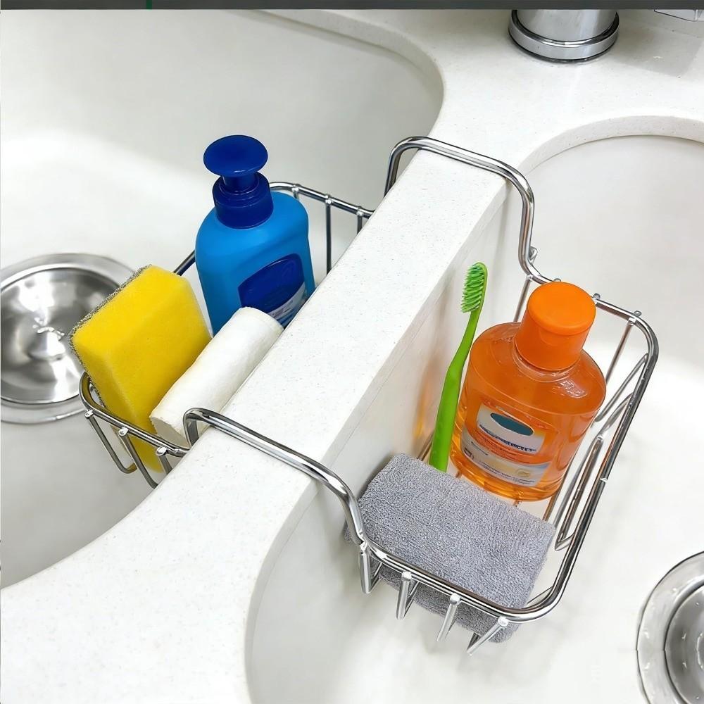 Stainless Steel Sink Sponge Holder Heavy Duty Sink Saddle Dish Brush Holder Kitchen Gadgets