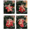 Christmas Tree Ornaments Fabric Hanging Set of 4 for Door Car Home Holiday Decoration with Striped and Shaped Detailed Patterns