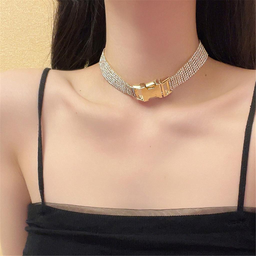 Tooxika Luxury Temperament Belt Buckle Splicing Multi-row Flash Diamond Necklace Sweet Cool Spicy Girl Collarbone Chain Necklace