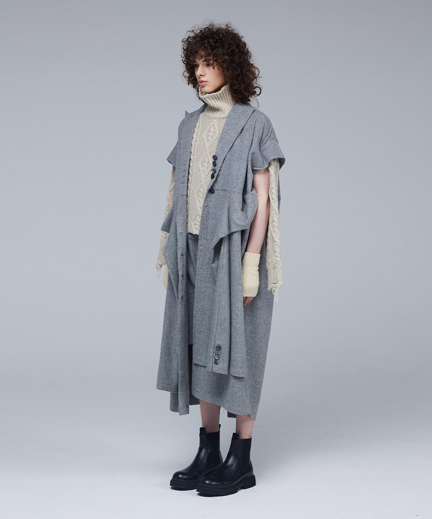 Meuameu Wool Tie Sleeve Detail Coat Dress