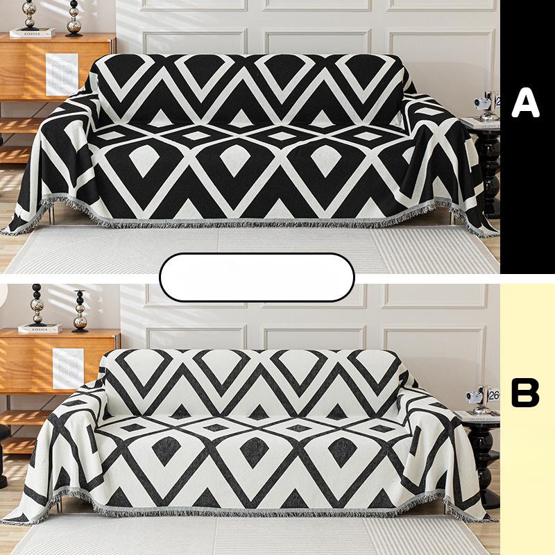 Black and White Four-season Universal Full-cover Fabric Sofa Towel, Light Luxury Chenille Sofa Cover Towel, Simple AB Double-sided Sofa Cover Towel