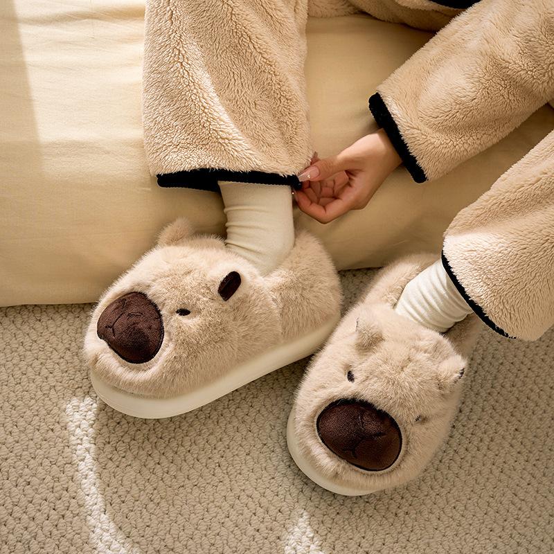 Kapibara root cotton slippers winter home home non-slip warm ugly cute half drag cotton shoes