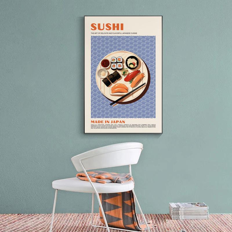 Retro Italian Japanese Thai Food Pizza Sushi Paella Poster Canvas Painting Wall Pictures Home Kitchen Decor Housewarming Gift