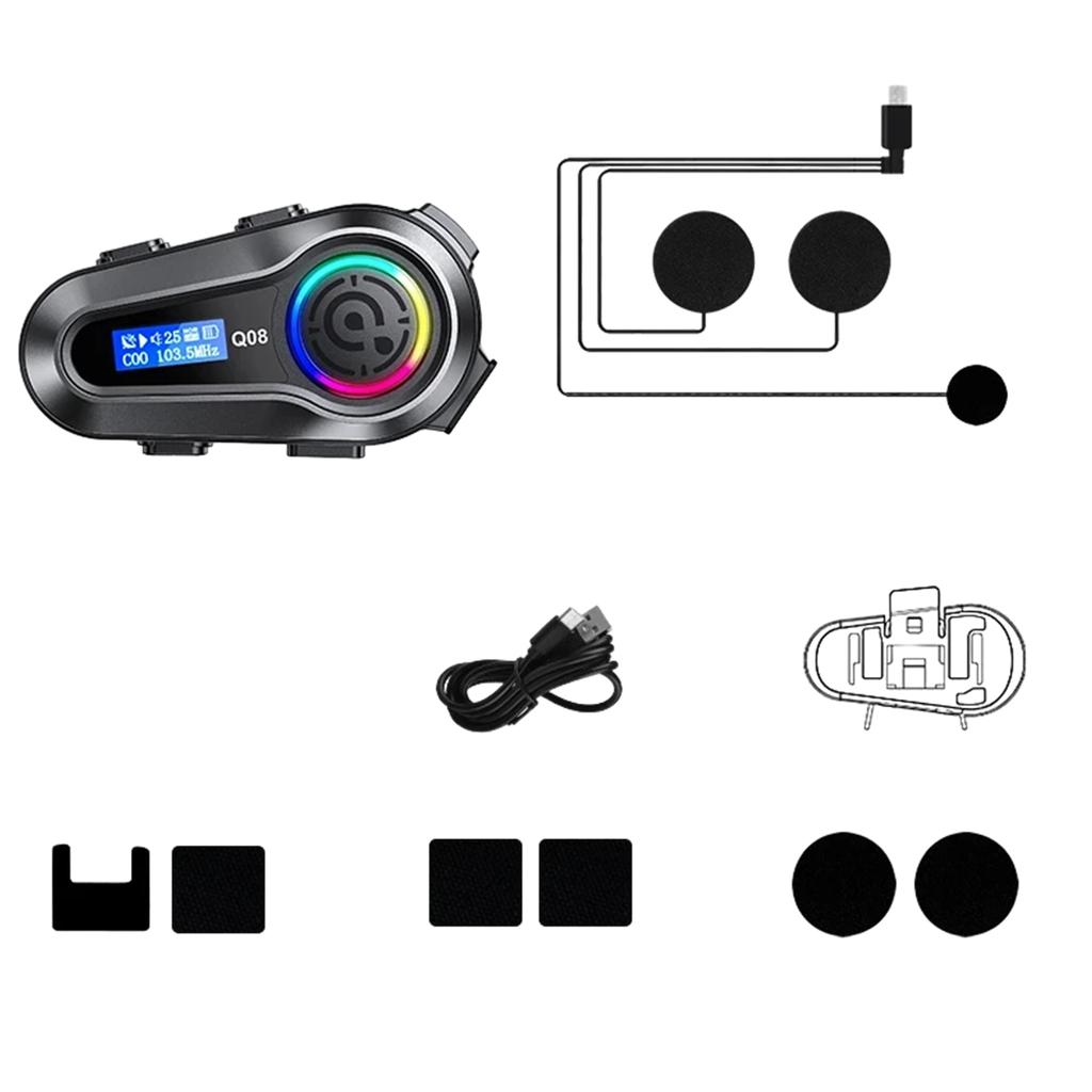 Helmet Intercom Motorcycle Q08 Helmet Earphones Enhanced Sound Effect Digital Display Stereos FM Radio Signal Stability