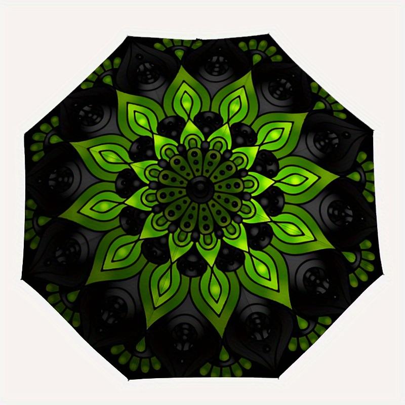 

1pc Green Mandala Pattern Automatic Umbrella - 8-Rib Foldable Design, Outdoor Adventures, and Family Celebrations yy250829009