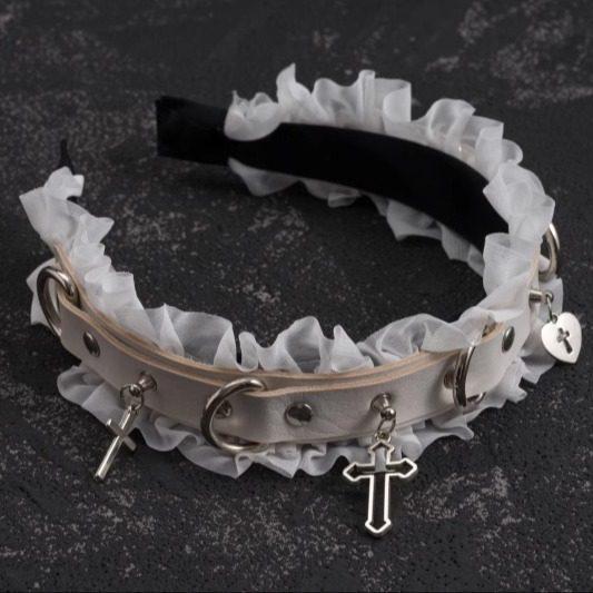 

Original Handmade Ruffle Cross PU Leather Headband Fashion Punk Headband Hair Accessories for Women Hair Bands for Women белый