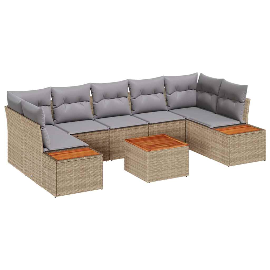 8 Piece Beige Garden Sofa Set with Cushions