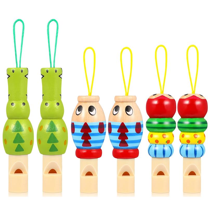 

6PCS Animal Wooden Whistles Cartoon Music Instruments Party Favors Developmental Educational Toys For Baby Kids Kindergarteners
