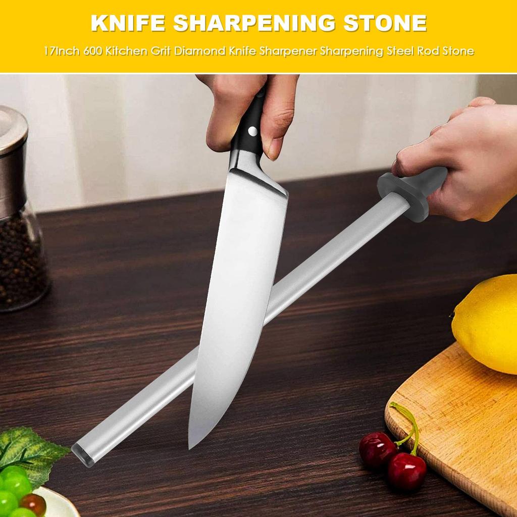 17Inch 600 Kitchen Grit Diamond Knife Sharpener Sharpening Steel Rod Stone