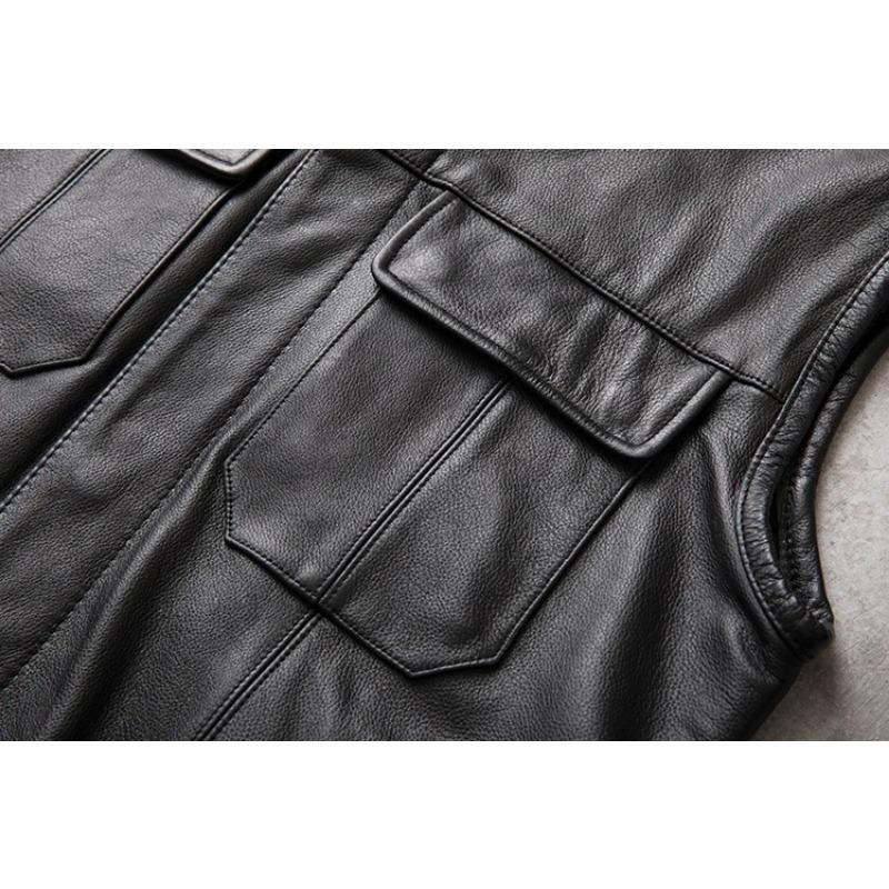 Chinesische Größe Motorrad Biker Lederweste Männer Echtes Kuhleder Ärmellose Jacken 100% ECHT Rindsleder Stehkragen Weste Outwear