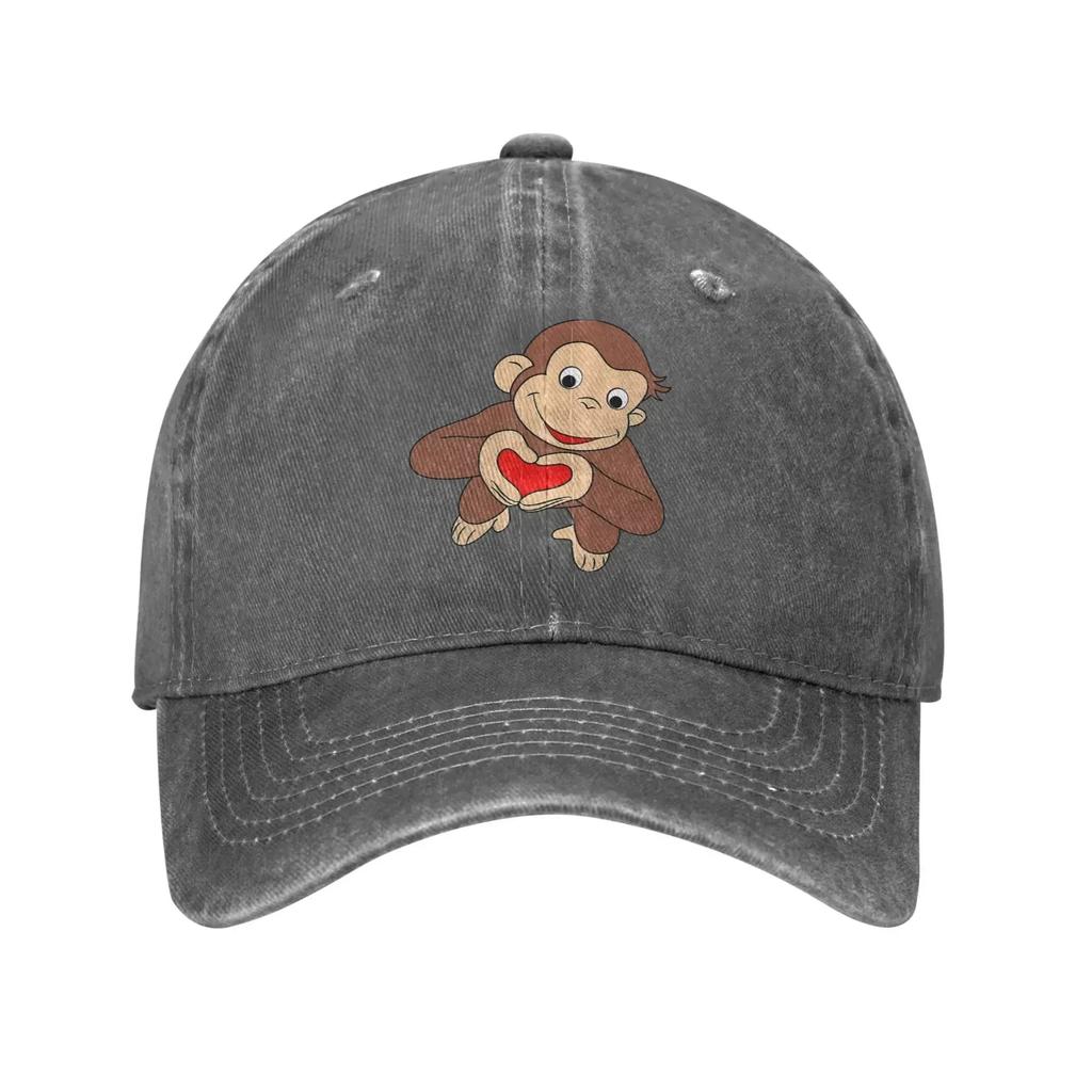 Summer Curious George Is All Heart Baseball Cap Sun Washed Hip Hop Hats FeUnisex Unisex Casual Hiking Fishing Snapback Cap
