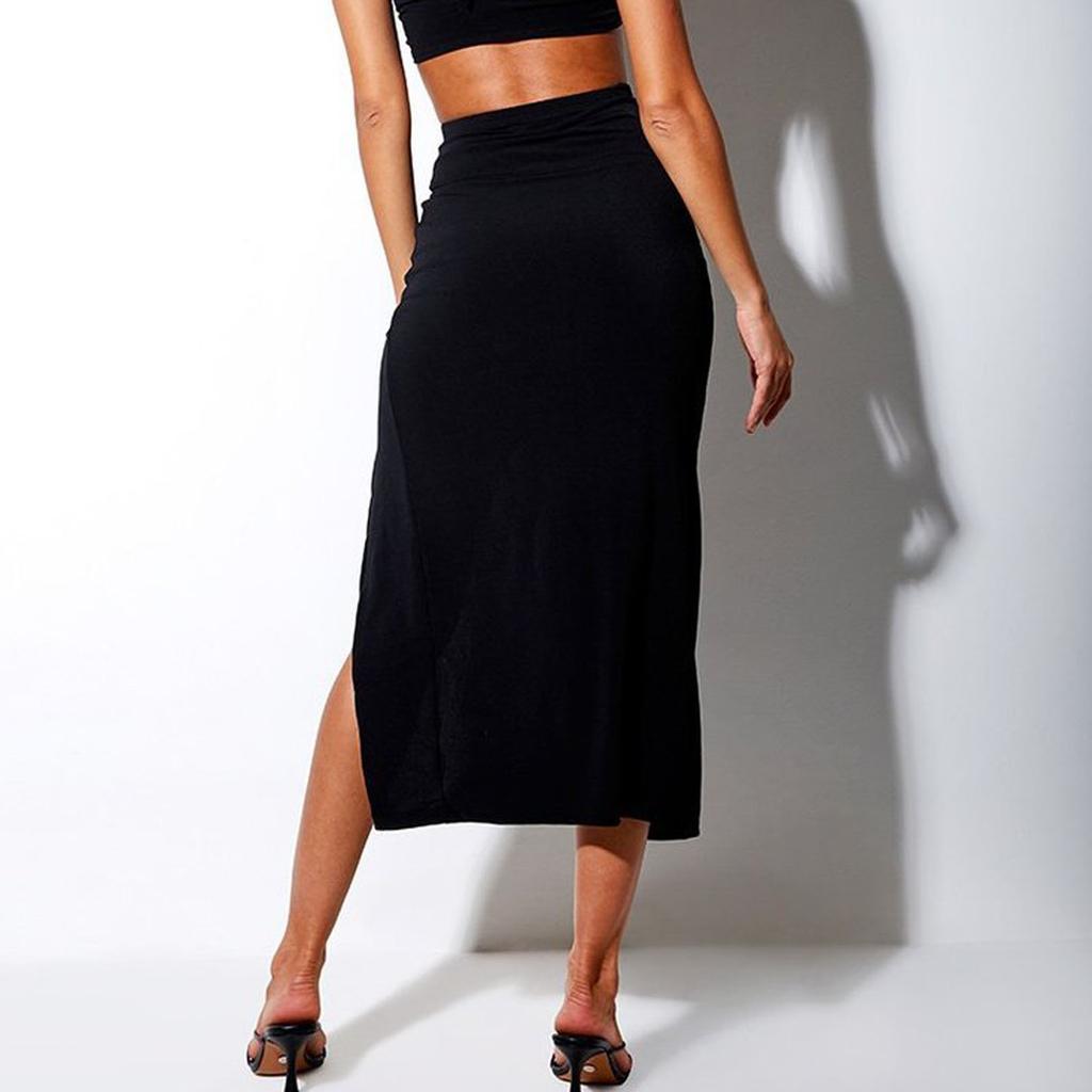 Fashion Women High Waist Solid Slim Drawstring Sexy Casual Split Fork Skirt