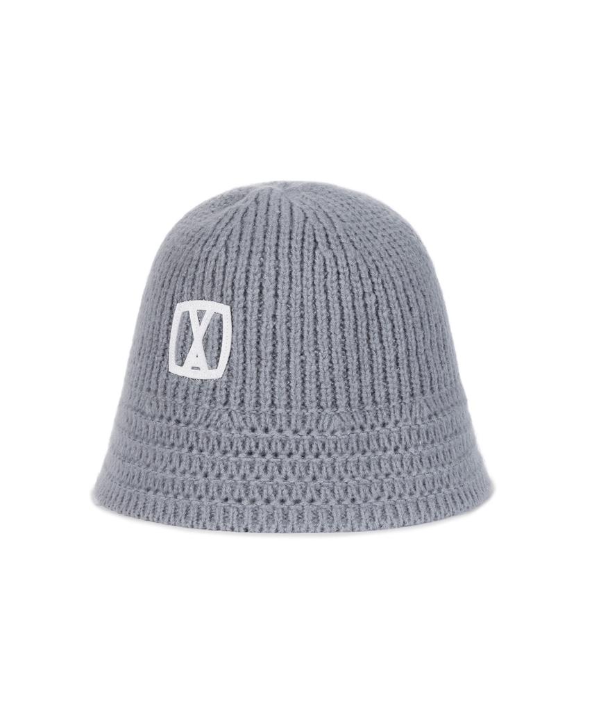 Bajal Va Square Applique Knit Bucket Hat Gray