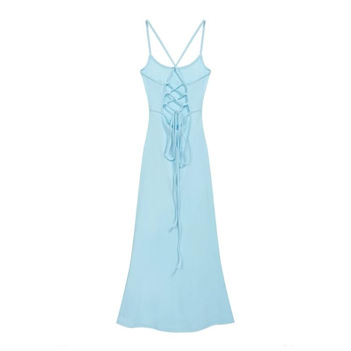 Pure desire Spice Girl slim suspender dress female summer French temperament sexy royal sister backless split hip wrap long skirt