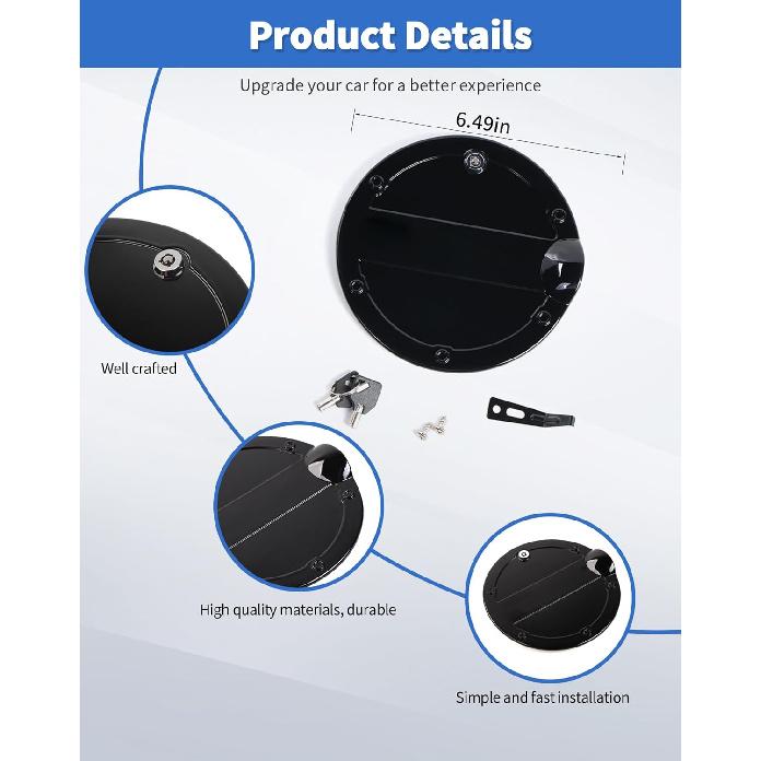 Fit For 2015- Ford F-150 Locking Fuel Gas Filler Tank Door Cap Cover With Keys, Gas Tank Cap Fuel Filler Door Cover Trim Exterior Accessories, Black