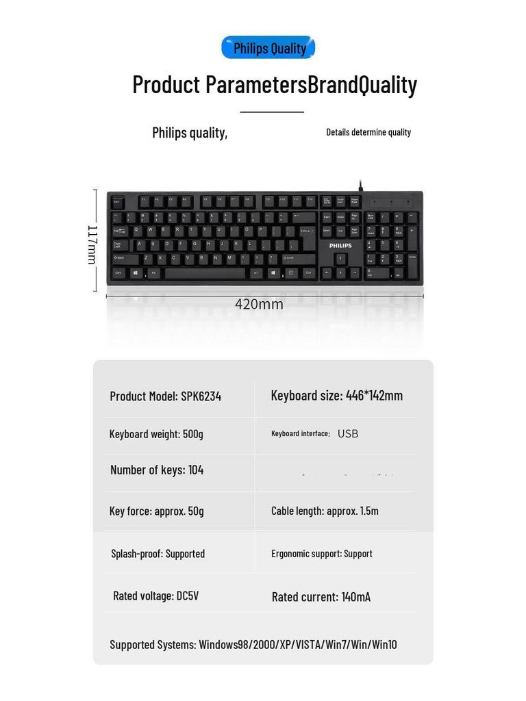 SPK6234 USB Wired Keyboard for Home and Office