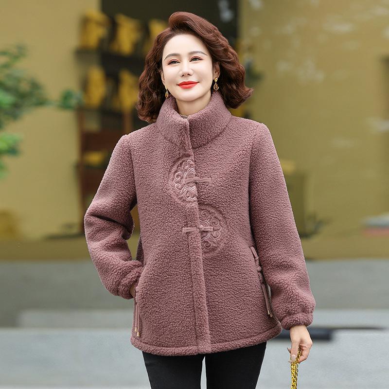 Plush Winter Coat for Middle-Aged Women: Lamb Wool Cotton Jacket, Stylish and Warm for Moms with Added Lining