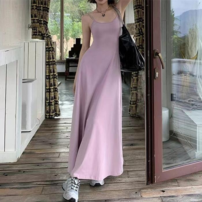 French gentle pure desire style Spice girl waist suspender dress women's summer slim and thin temperament A-shaped long skirt