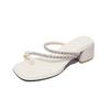 Thick Heel Set Toe Pearl Cool Slippers Women's Wear 2025 New Rhinestone Vacation Toe Sandals with Skirt