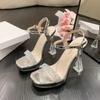 Super High Heels Women Sandals Luxury Shiny Rhinestone Platform Sandal Sexy Transparent Party Women Dress Sandal Sandalias Mujer