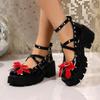 Mary Janes à plateforme pour femmes, largeur large, ballerines à talon épais avec détail de boucle, chaussures de style britannique français pour femmes