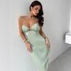 Women Summer Spaghetti Strap Bandage Backless Solid Color Evening Party Tight Package Hip Dress
