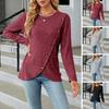 Maglione da donna autunno inverno con decorazioni a bottoni, girocollo, manica lunga, spesso, caldo, orlo asimmetrico, lavorato a maglia, pullover elastico, maglione da donna con trama morbida a righe