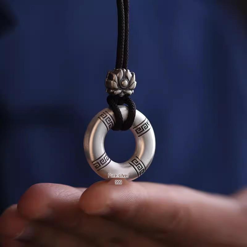 999 Sterling Silver Ping An Kou Pendant Necklace - Unisex Trendy Style, Genuine Emotion, Perfect Gift Silver Jewelry.