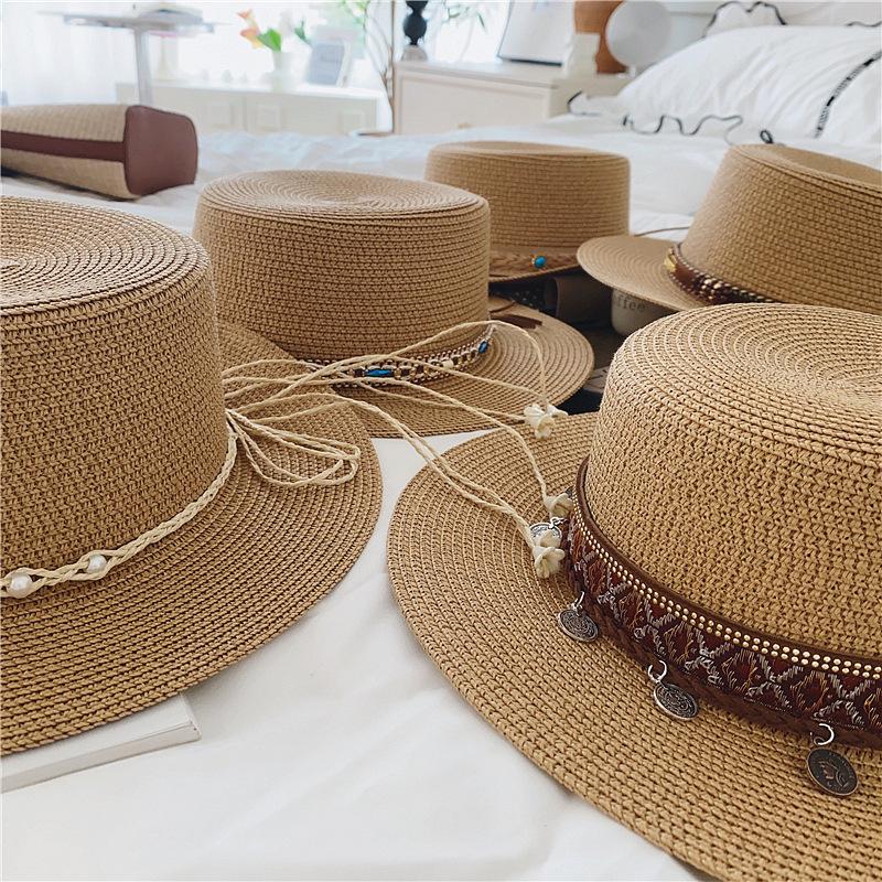 New original ethnic style straw hat women's spring and summer beach outing sun hat retro straw woven sun protection hat