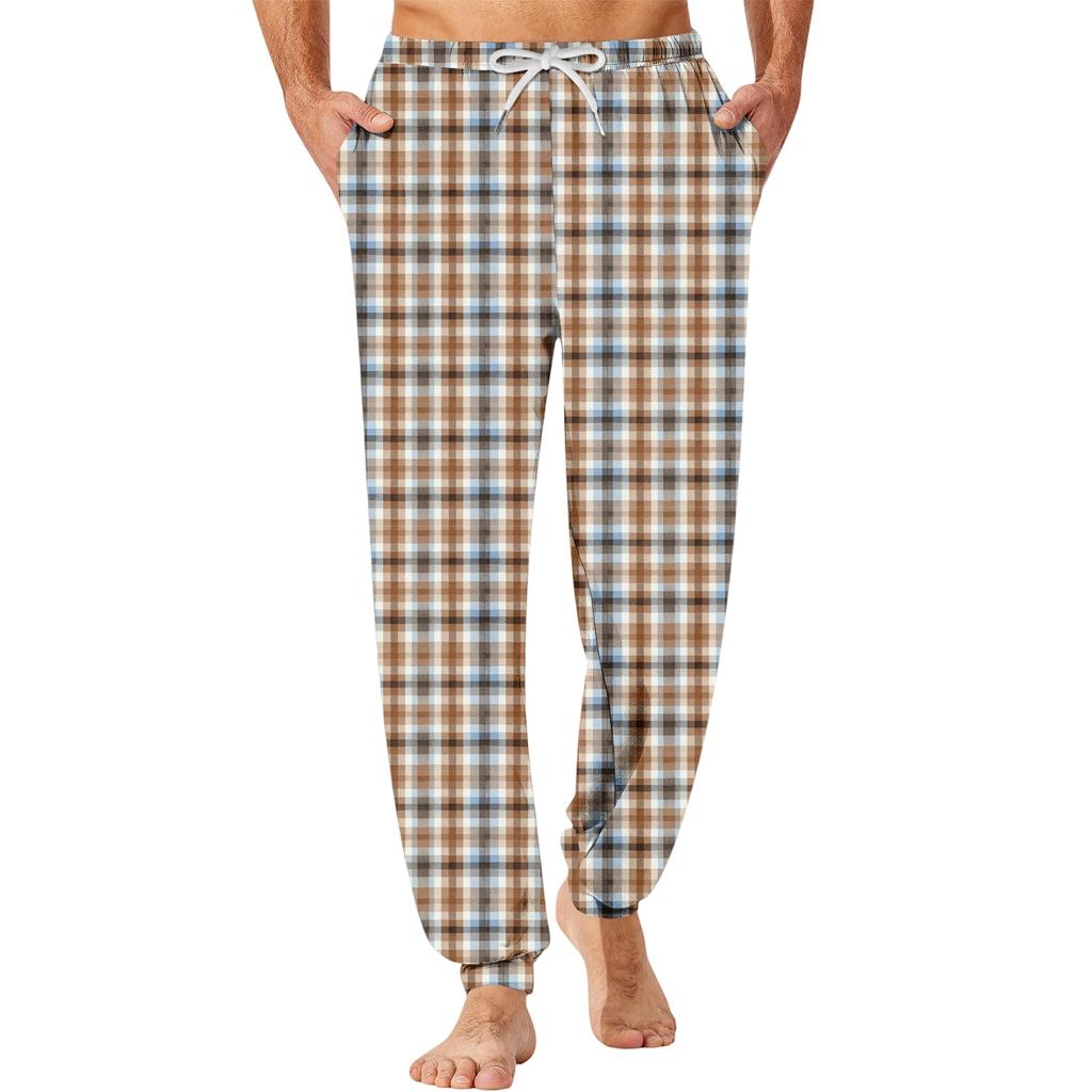 Men's Plaid Print Jogger Pants with Drawstring and Pockets - Casual Loungewear for Home and Everyday Wear