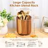 360° Rotating Utensil Holder Wooden Large Capacity Kitchenware Storage Rack Non Slip Countertop Organizer Kitchen Accessories