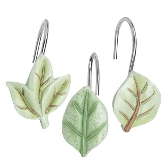12 Pcs Leaf Shower Curtain Hooks Shower Curtain Hangers Heavy Duty Metal Shower Curtain Rings for Bathroom Decoration