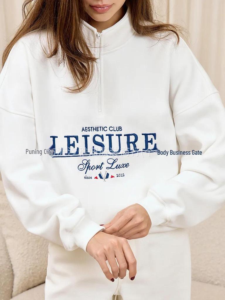 Comfortable Chic Lapel Half-Zip Hoodie – Women’s Autumn/Winter Style