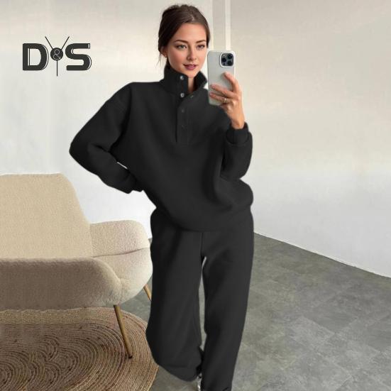 2 stk/sett Vår Høst Dame Topp Buksesett Ståkrage Langermet Genser Elastisk Høy Midje Maksimal Komfort Bukser Sport Fitness Treningsdress
