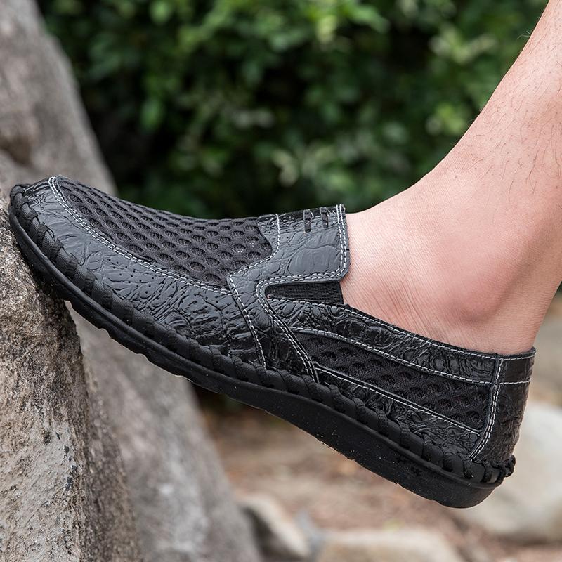 Men's White Loafers Slip-On Grey Driving Flat Black Hiking Shoes Walking Orthopedic Handmade Shoes Plus Size