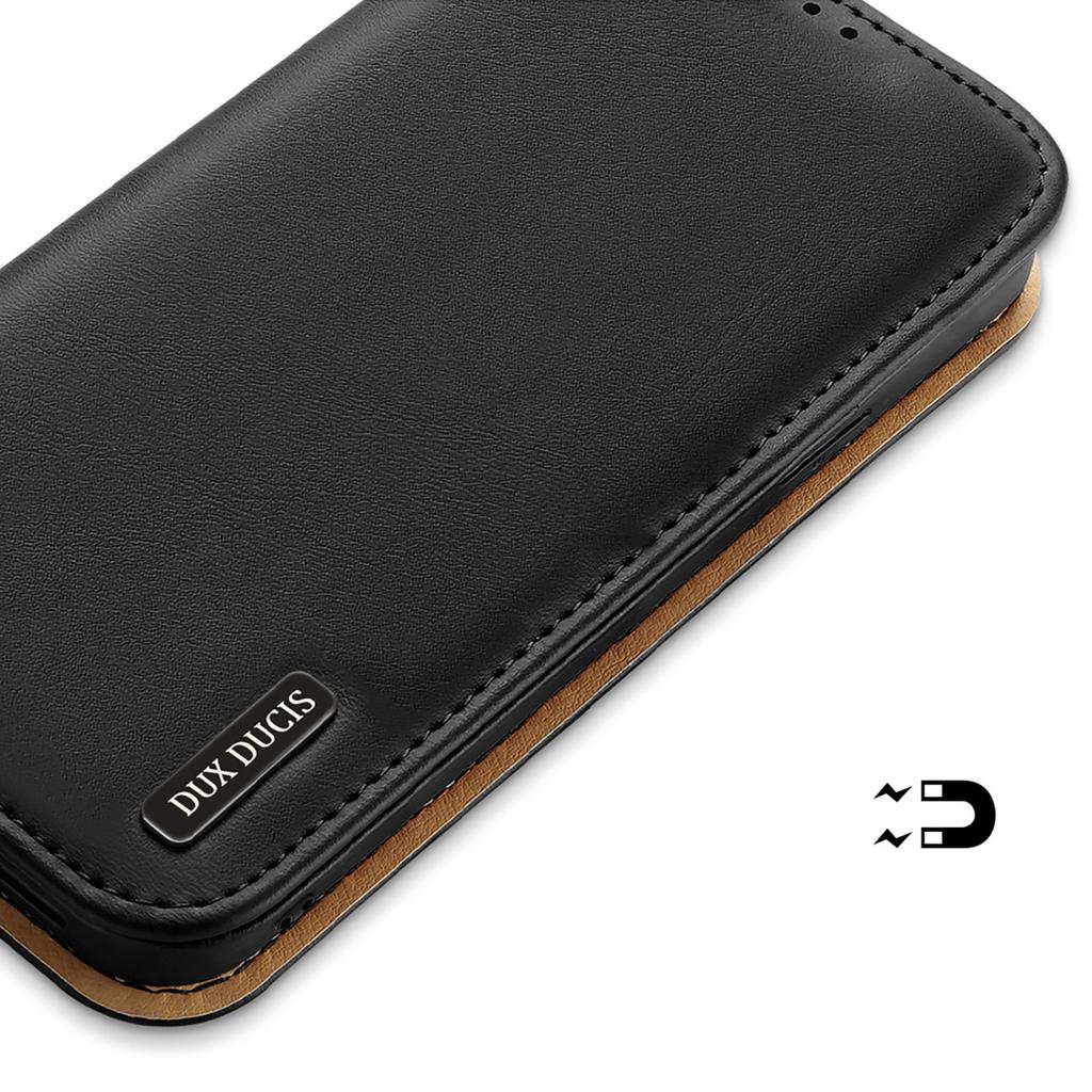 Dux Ducis Hivo Genuine Leather Flip Wallet Case with Card Slots for iPhone 14 Plus - Black