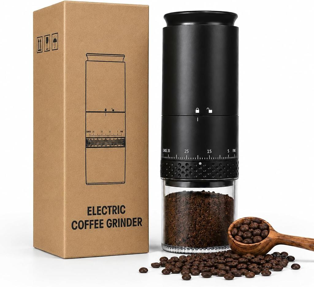 Portable Electric Coffee Grinder, 38 Adjustable Grind Settings for Espresso, Pour Over, French Press, Camping & Travel