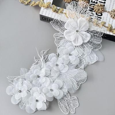 Weiße Schwerindustrie Nagelbohrer Dreidimensionale Blumenspitze Hochzeitskleid Kleid Zubehör Dekorative Accessoires Stoffaufkleber