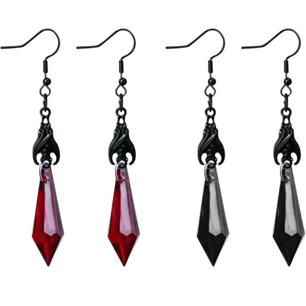 Darkness Black Red Crystal Drop Earring Goth Vampire Bat Ear Drops Hoops Gothic Rose Halloween Cosplay Aretes Earring