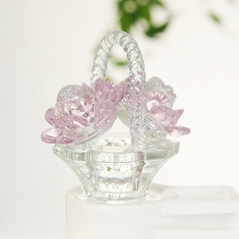 Elegant Crystals Rose Basket Figurine for Home Decoration, Sparkling Tabletop Ornament for Living Room