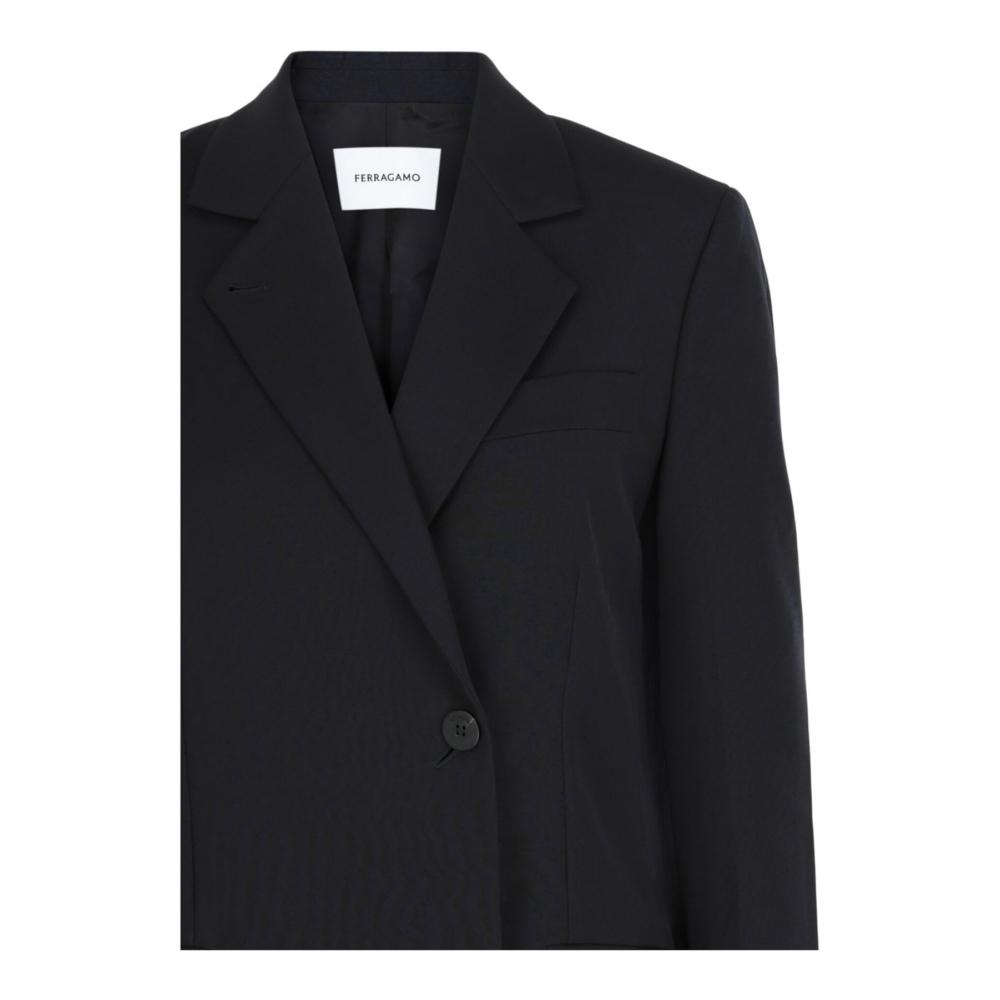 Salvatore Ferragamo Single Breasted Wool Blazer Blue