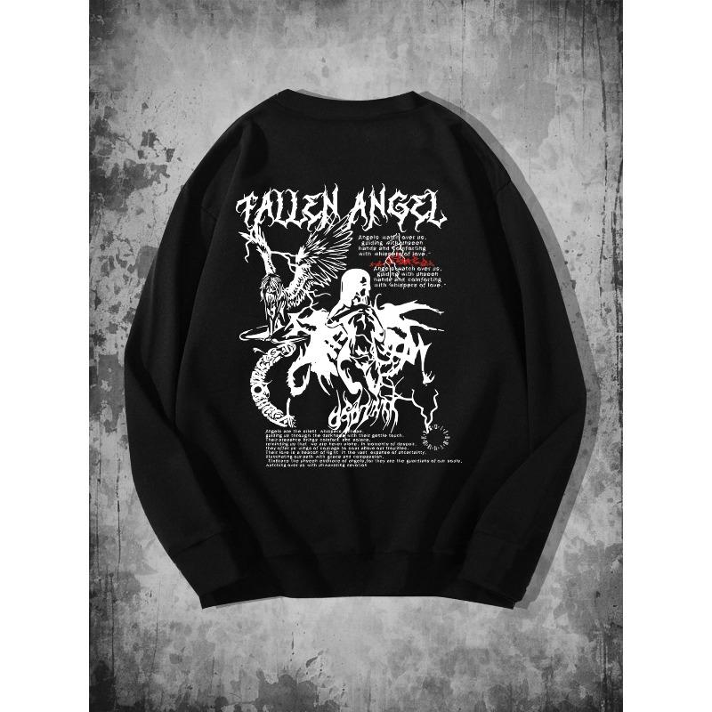 Men's Casual Fall & Winter Sweatshirt with Unique Angel Print - Cozy Polyester, Round Neck, Geometric Design