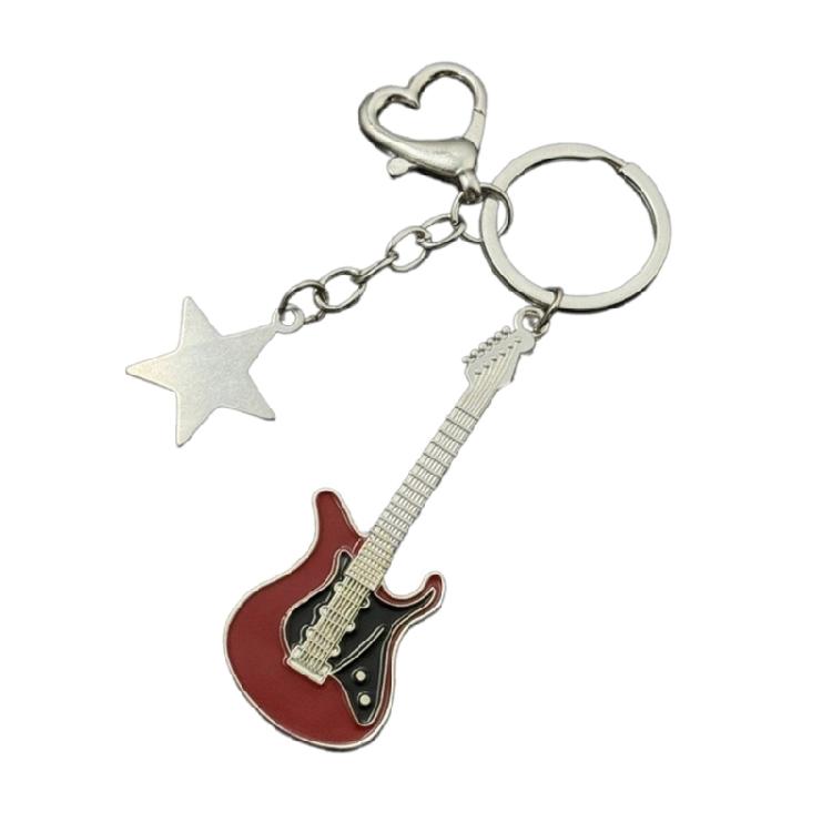 Fashion Star Guitar Keychain Decorations Simple Car Keyring Hanging Ornament