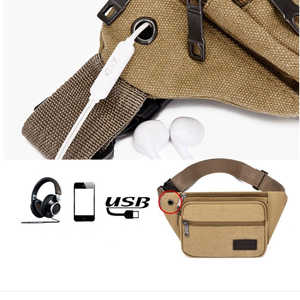 Outdoor Travel Canvas Men's Crossbody Bags Storage Bag Multi-Pockets Waist Bag Large Capacity Chest Shoulder Bag
