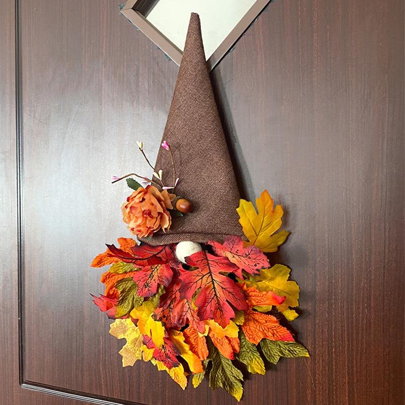 Fall Wreaths for Front Door Gnome Maples Leaf Wreath Thanksgiving Decoration