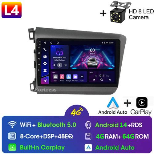 9" 2 Din Android 12 Car Radio for Honda Civic 2012 2013 2014 2015 Multimedia Player 2din Carplay Stereo GPS DVD Head Unit