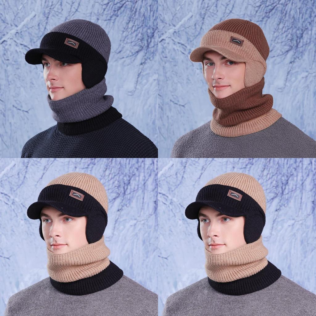 Knitted Winter Hat And Neck Warmer Set With Fleece Lining For Men Outdoor Cold Weather