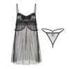 Women's Lace Mesh Sheer Pearl Bow Trim Sleep Dress with Robe Lingerie Set