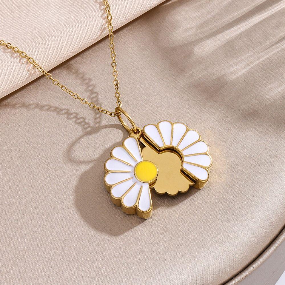 Handmade Glaze Oil Chrysanthemum Pendant Titanium Steel Daisy Necklace  Birthday Gift